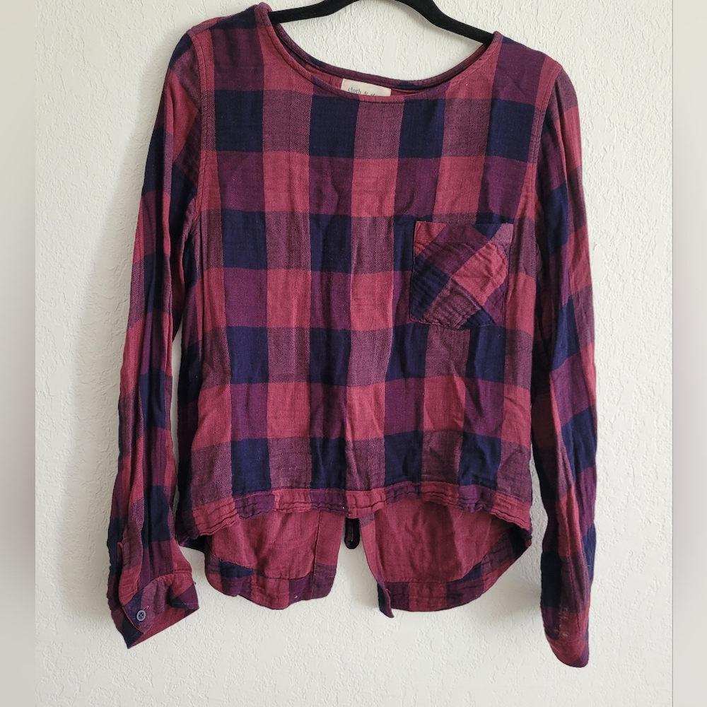 Cloth & stone gingham tie back blouse | size s